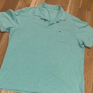 Vineyard Vines Men's Aqua Striped Polo Shirt